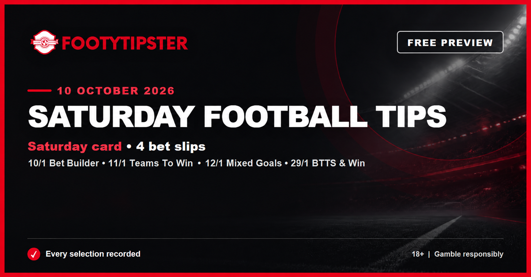 Saturday football tips free preview for 10 October 2026