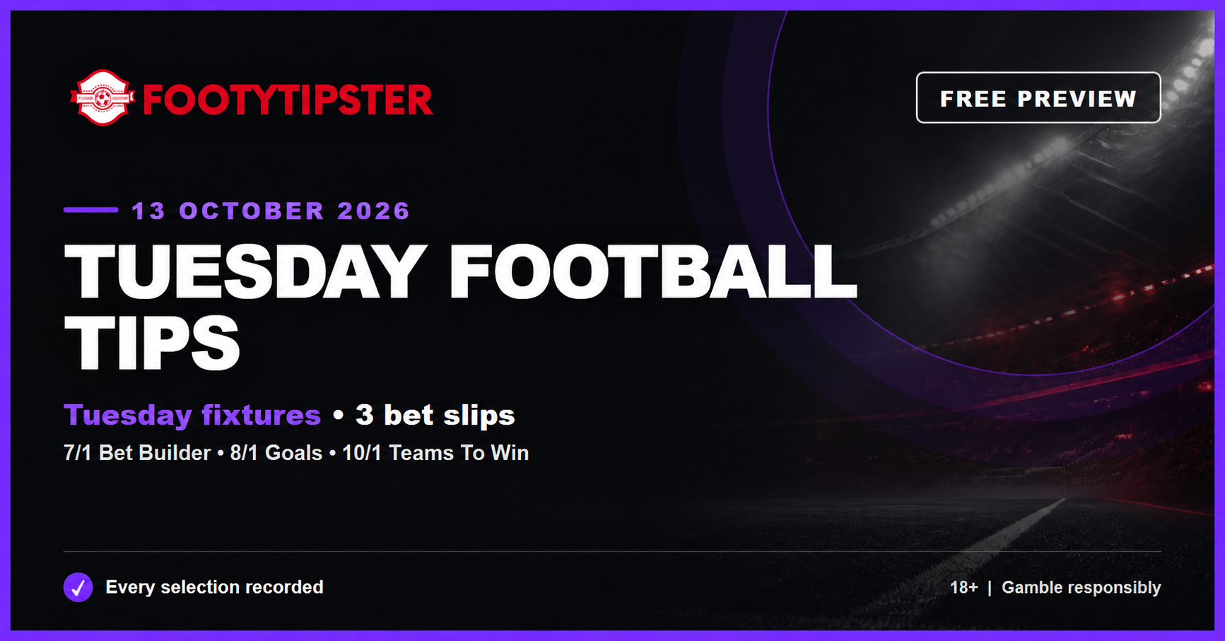 Tuesday football tips free preview for 13 October 2026